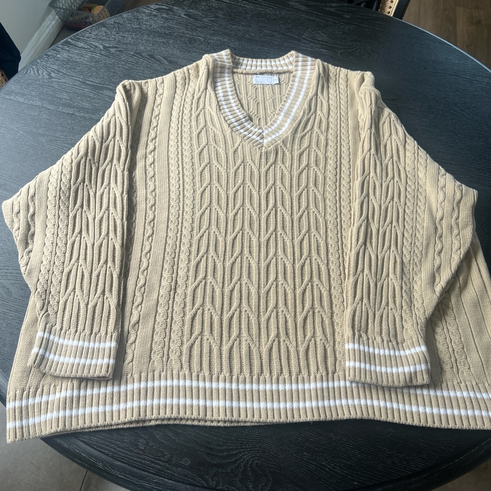 ASOS Tan V-Neck Cable Knit Sweater